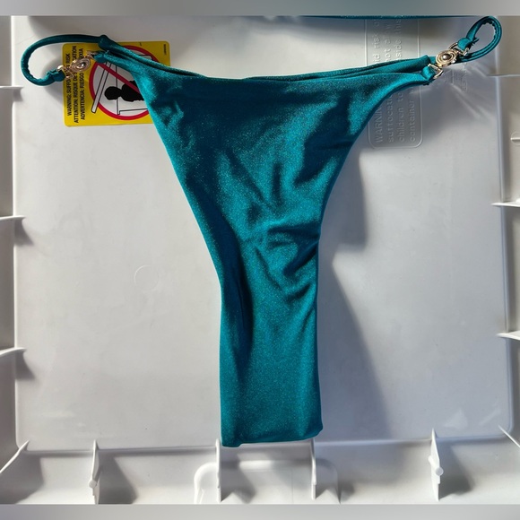 Sexy Teal Gold Ring Details High Cut Thong Bikini Set - Picture 5 of 13